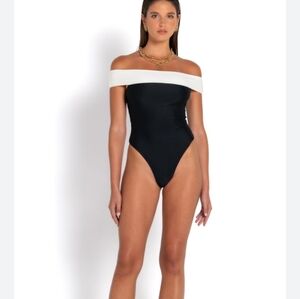 NWT Empire One Piece Swimsuit High Waisted Off the Shoulder S B20
